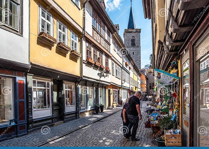 Merchants Bridge Erfurt, Germany - May 13, 2023: Merchants Bridge, Kraemerbruecke ... photo